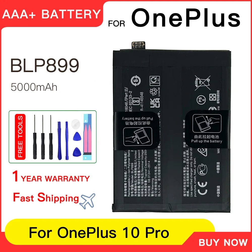 Batteria sostitutiva per telefono BLP899 originale ad alta capacità per OnePlus 10 Pro / 1 + 10 PRO 5000mAh batterie batteria + strumenti gratuiti