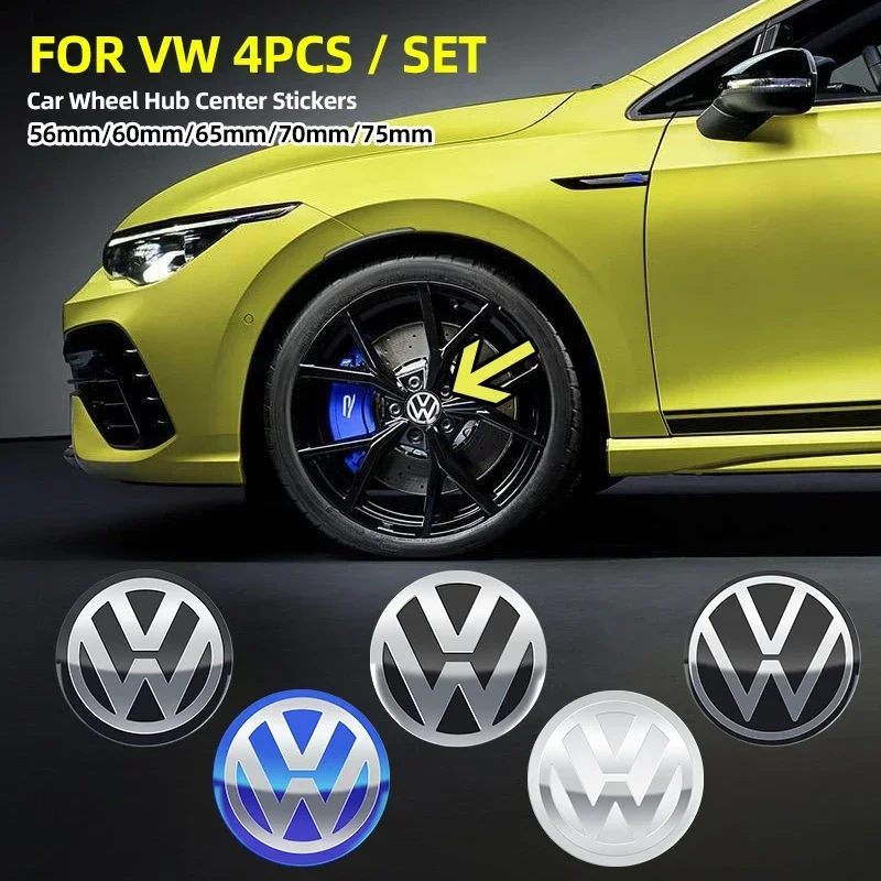 4pcs 56/60/65/70/75mm Car Wheel Center Hub Caps Sticker Badge For Volkswagen VW B5 GTI Golf 5 7 Caddy Passat b6 Tiguan Polo MK6