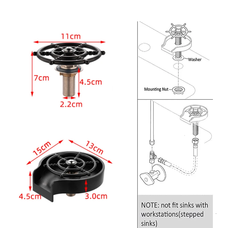 Sciacquatrice in vetro per lavello da cucina Bar sciacquatrice in vetro brocca per caffè rondella automatica per tazza sciacquatrice per bottiglie
