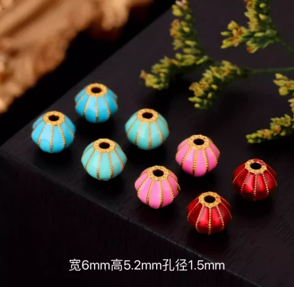 

18k real gold charms carat gold beads colorful bedas for diy bracelets pumpkim beads