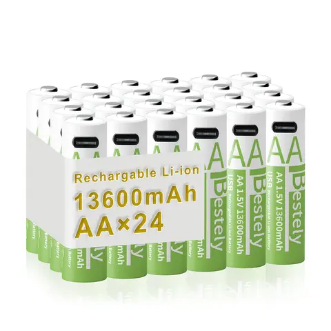 Bestely 1.5V AA 13600mAh Rechargeable Lithium Battery Long Lasting Fast Charging Li-ion Batteries 2000 Cycles with USB-C Cables