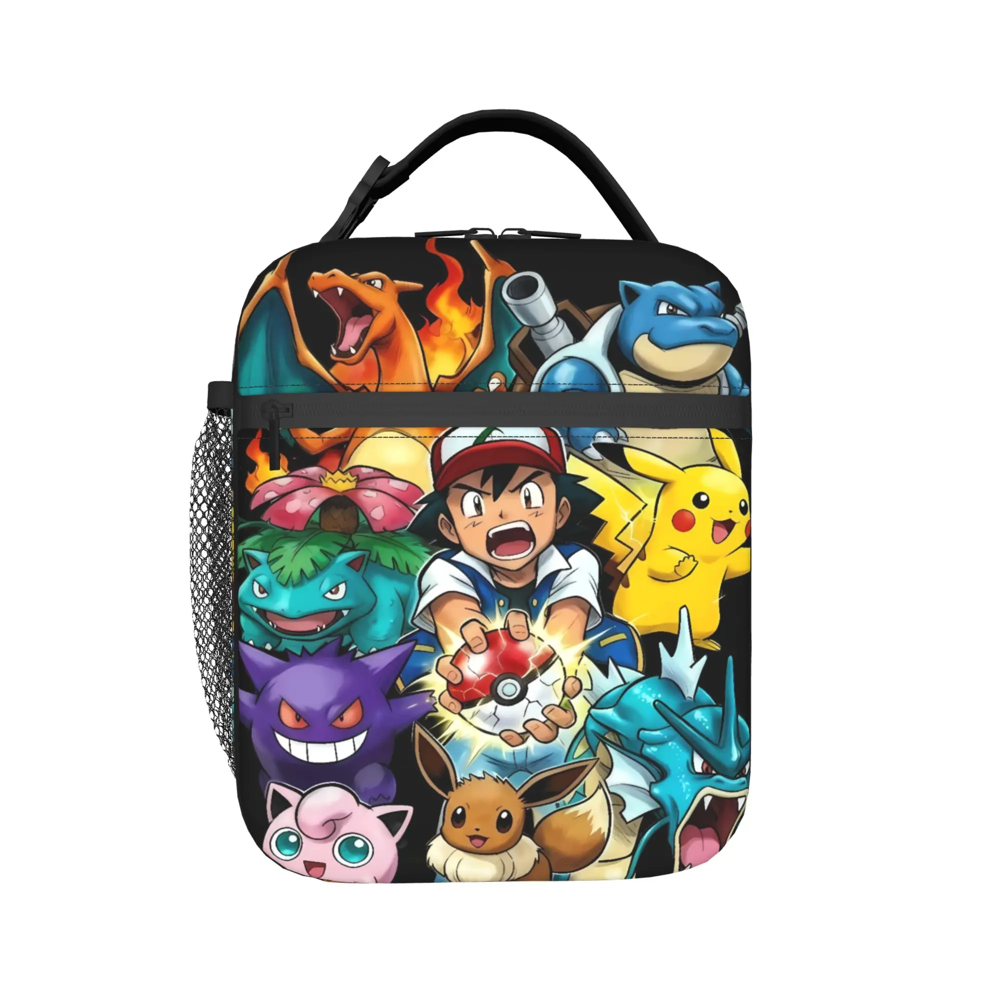 Ash Ketchum Crew Cartoon-Lunchtasche für Männer, individuelle Picknick-Lunchbox, lustige tragbare Oxford-Kühltasche mit Reißverschluss – Detail 2