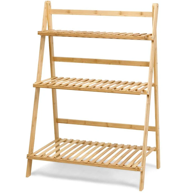 

Movable bamboo flowerpot plant stand foldable wood floor interior design home balcony living room