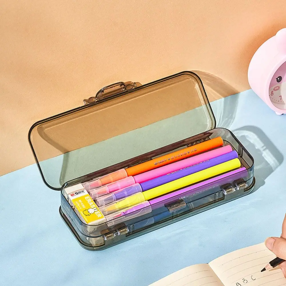 Sticker Acrylic Pencil Case Double-layer Large-capacity Stationery Organizer Transparent Japanese Pen Box Student