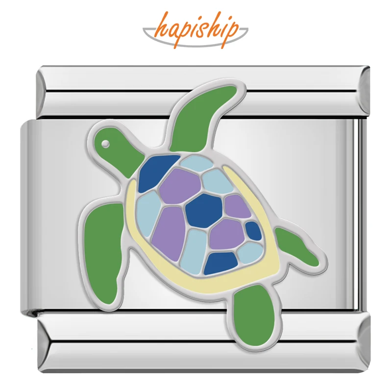 Hapiship Original  Vibrant Color Sea Turtle Italian Charm Fit 9mm Bracelet Stainless Steel Jewelry Making DJ589