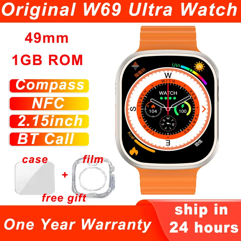 Original 1GB ROM W69 Smart Watch 49MM 2.04\'\'Compass GPS Tracker NFC Feel Game BT Call Music Smartwatch Men Women