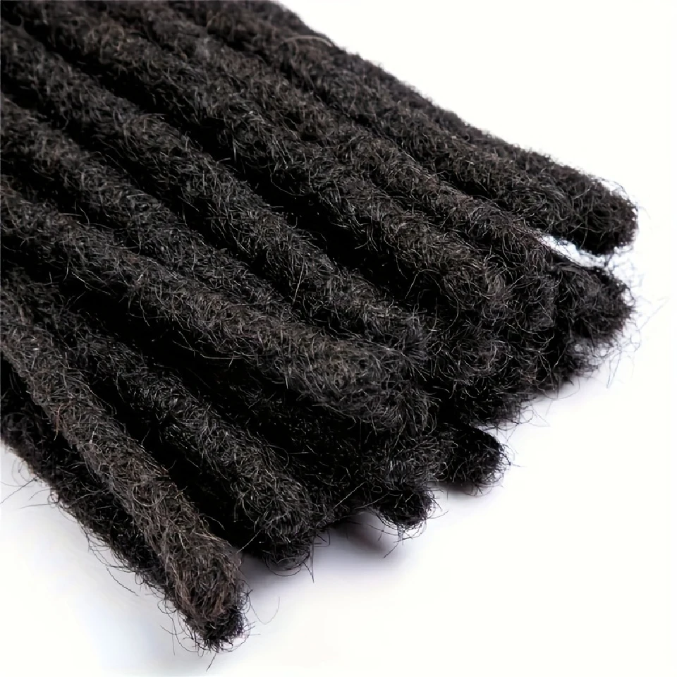 Afro Fully Handmade Permanent Loc Extensions Human Hair 0.8 cm Width Dreadlock Extensions Human Hair For Men/Women/Kids 10-40Pcs