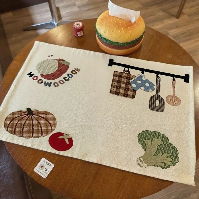 VIKAMA Hand Drawn Tomato Watermelon Avocado Fruit Dining Placemat Table Mat Kitchen Decor Tabletop Dinnerware Food Durable Cozy