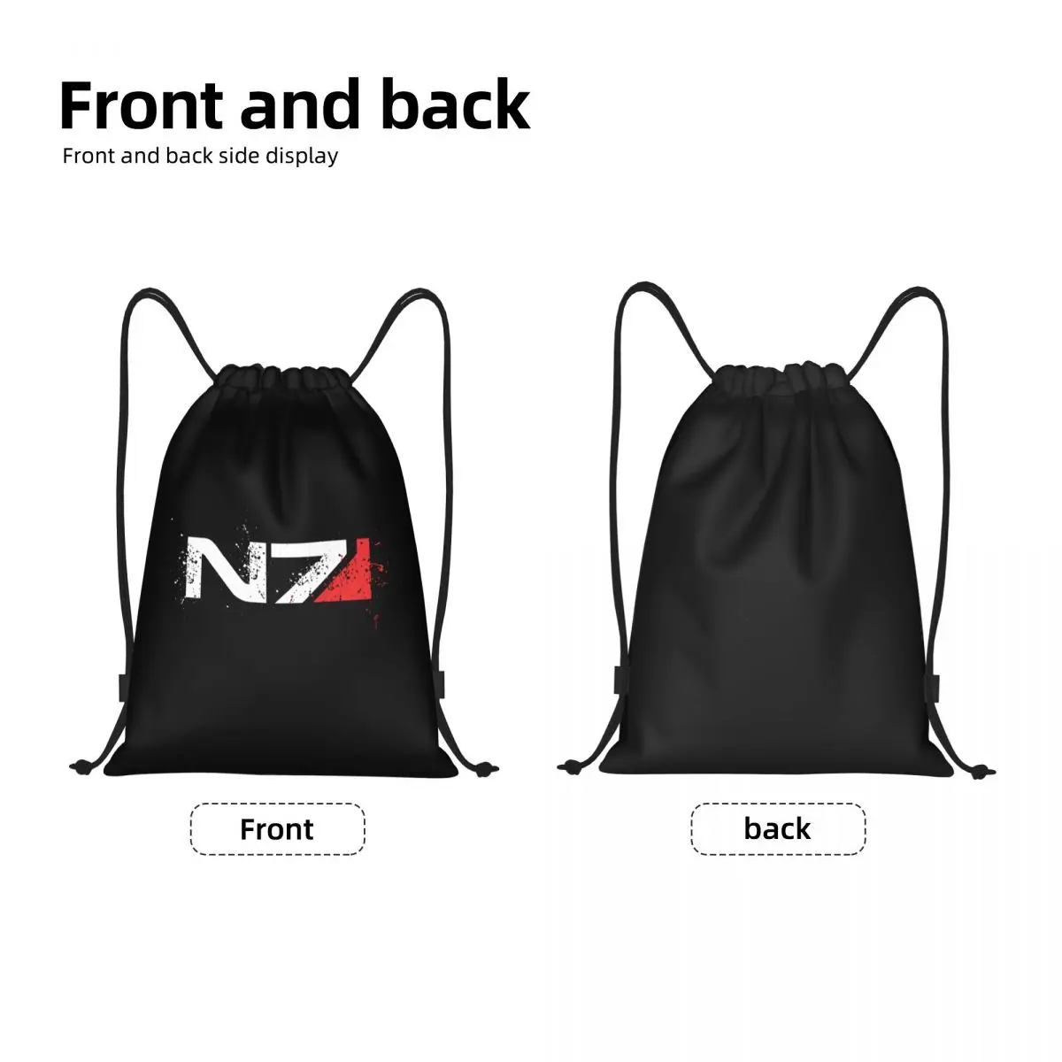 Video Game Mass Effect N7 Drawstring Backpack Sports Gym Bag for Men Women Alliance Military Shopping Sackpack