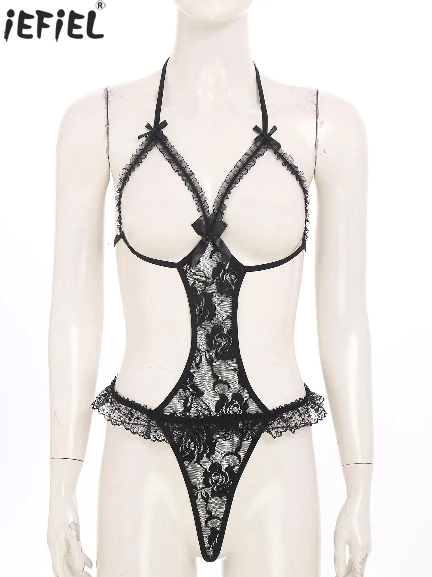 

Женское соблазнительное цельное ночное белье с открытой чашкой и Т-образной спинкой, металлическое блестящее кружевное боди с цветочным принтом для свиданий, ночных медовых лун, боди