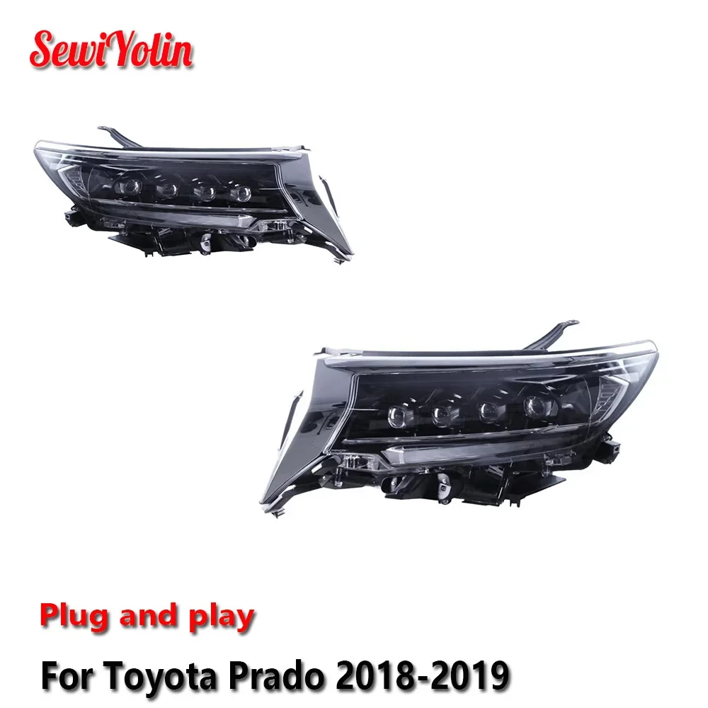 

Автомобильные светодиодные фары в сборе для Toyota Prado 2018-2019, автоматические противотуманные фары DRL, стоп-сигнал, указатель поворота Plug and Play