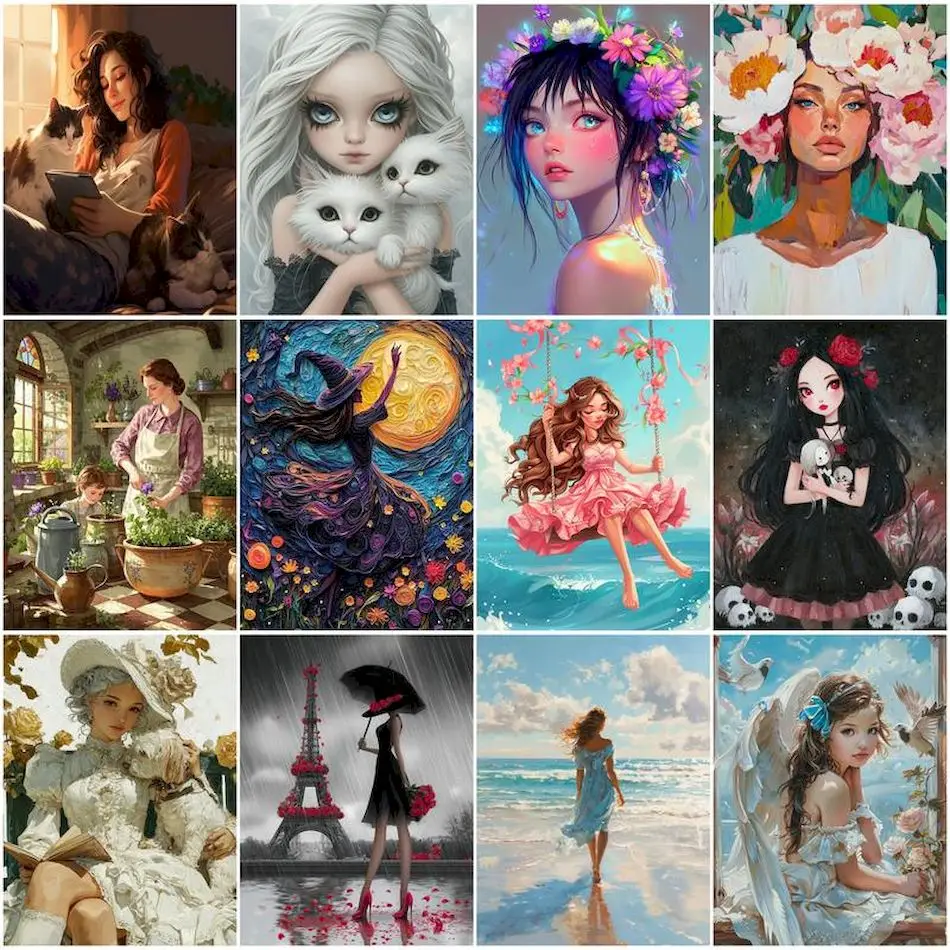 

RUOPOTY Oil Painting By Numbers pictures wall decoration Women girls Handpainted Oil Painting On Canvas Drawing Art Supplies Set
