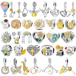 925 Sterling Silver Beads Yellow Moon Sunflower Butterfly Giraffe Beads Pendant Charms Fit 4mm Aperture Bracelet Jewelry Making