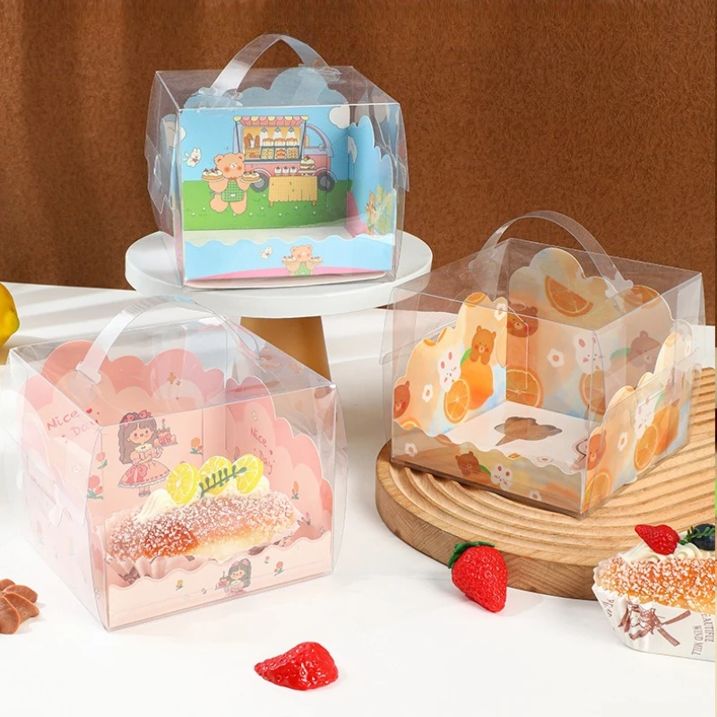 2/3/4/5/6 Inch Hand-held Cake Boxes Baking Dessert Packaging Box Transparent Cake Wrapping Case High Quality PET Material