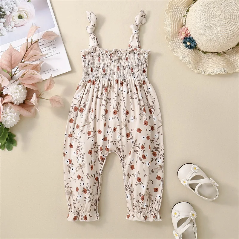 

Lioraitiin 0-24M Summer Baby Girls Rompers Jumpsuit Tie-Up Straps Sleeveless Halter Floral Print Overalls Infant Clothes