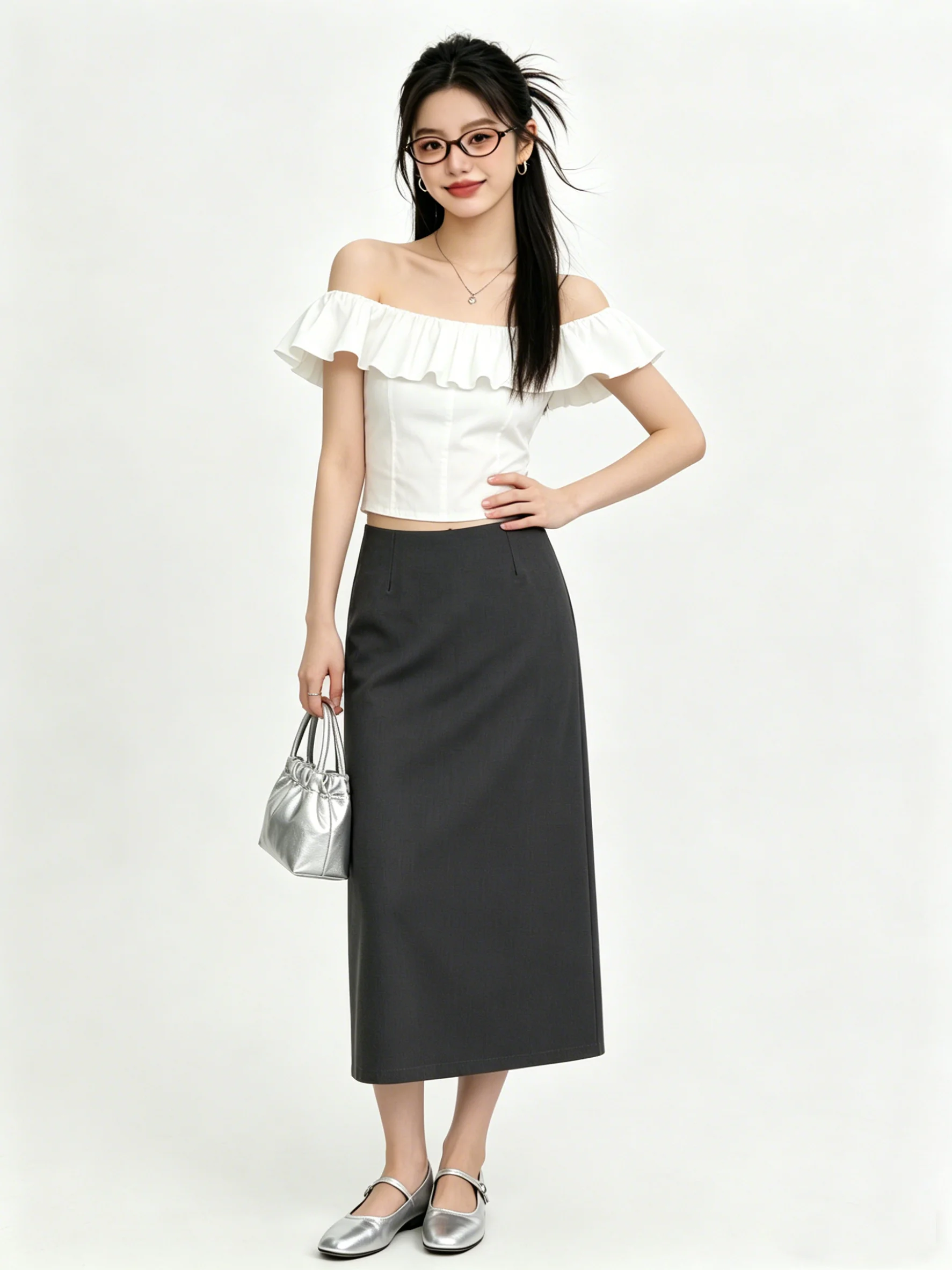 Commute High Waist A-Line  Skirt Women's Mid-Length Design Sense Slit Wrap around Suit Skirt Elegant Slimming Versatile