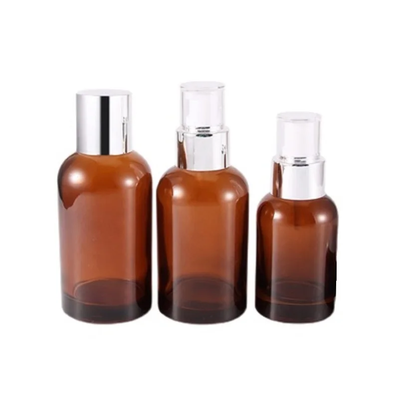 

Empty Bottle Clear Brown Glass Lotion Spray Pump 10pcs Plug Screw Cover 40ml 60ml 100ml 120ml Refillable Container Glass Vials