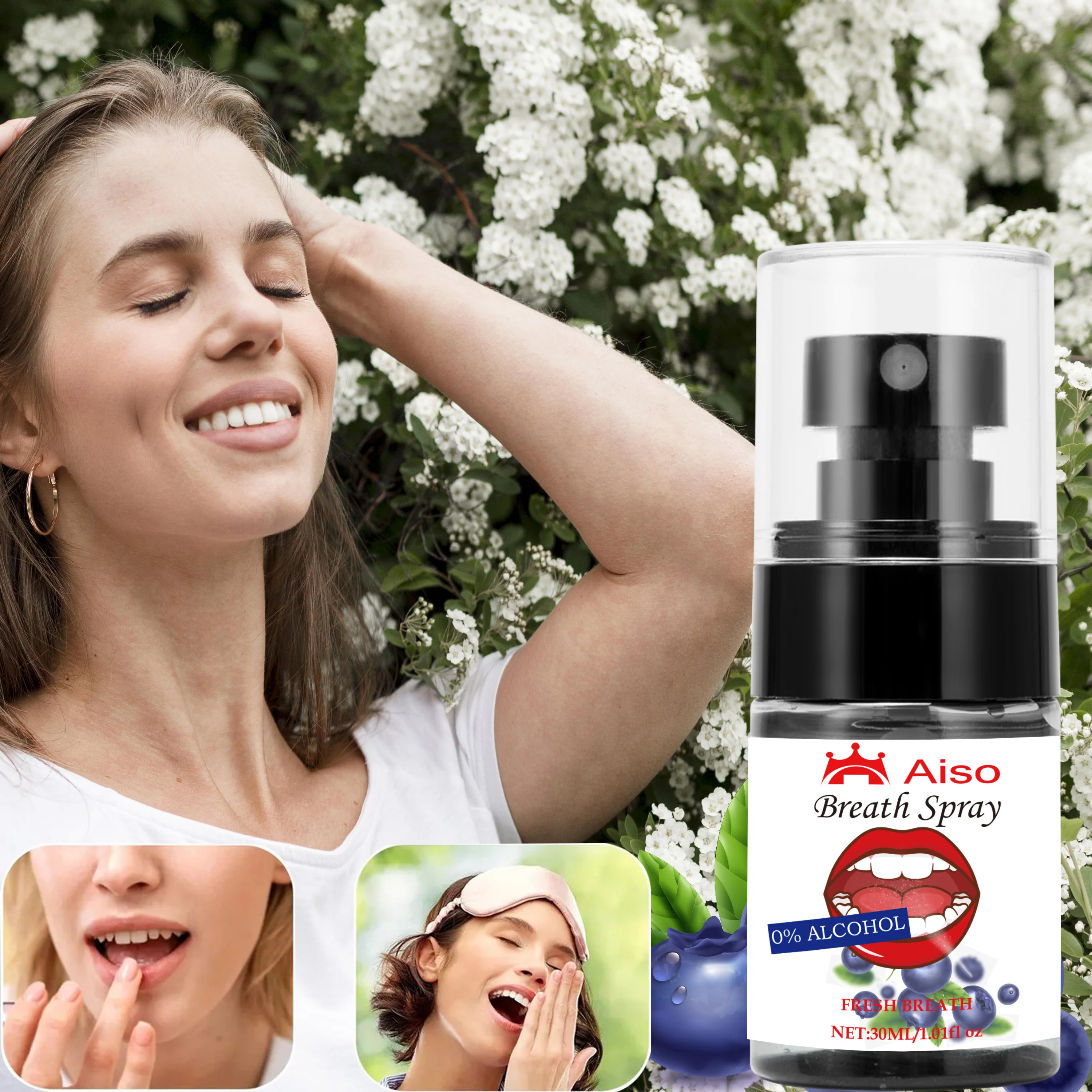 30ml Blueberry-Flavored Breath Spray, Quickly Freshens Breath, a Must-Have for Dates/Parties, Suitable for Travel.