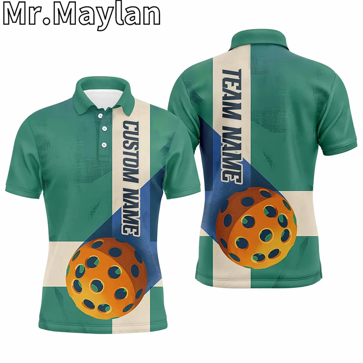 3D Vintage Pickleball Ball On The Court Custom Name Sports Polo Shirts For Men Women Retro Pickleball Attire Shirt Unisex Tops