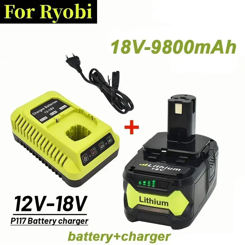 أداة طاقة لاسلكية Ryobi One 18 فولت تم استبدالها حديثًا بطارية ليثيوم أيون 9800mahbpl1820 P108 P106 Rb18l50 Rb 18l4018V شحن