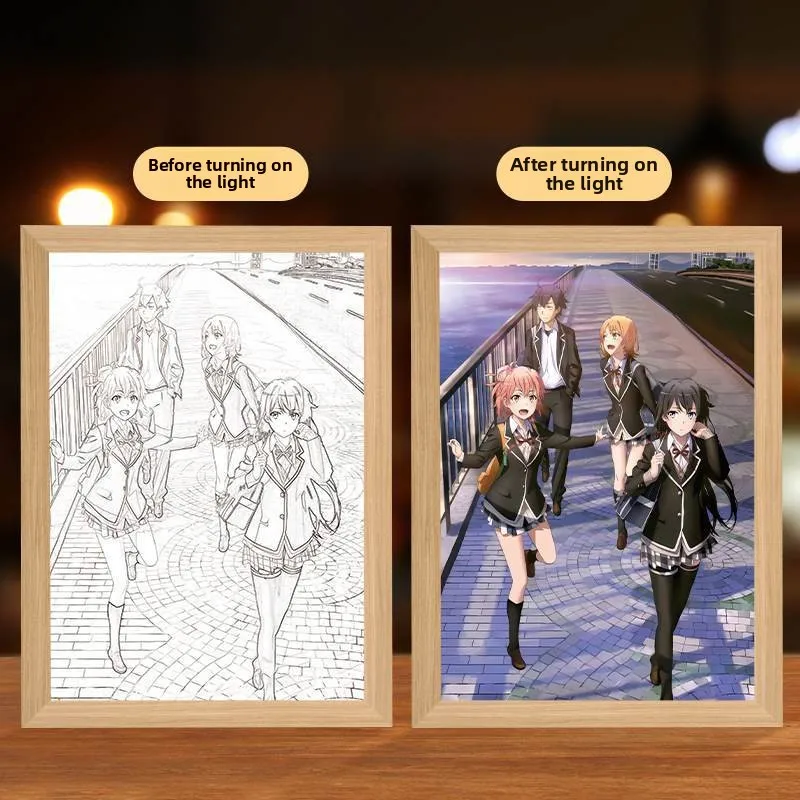 23 سنتيمتر/9.06in ثلاثية الأبعاد أنيمي الشكل ضوء اللوحة Yukinoshita Yukino إطار صور Led ليلة مصابيح طاولة لغرفة النوم هدايا العيد الزخرفية