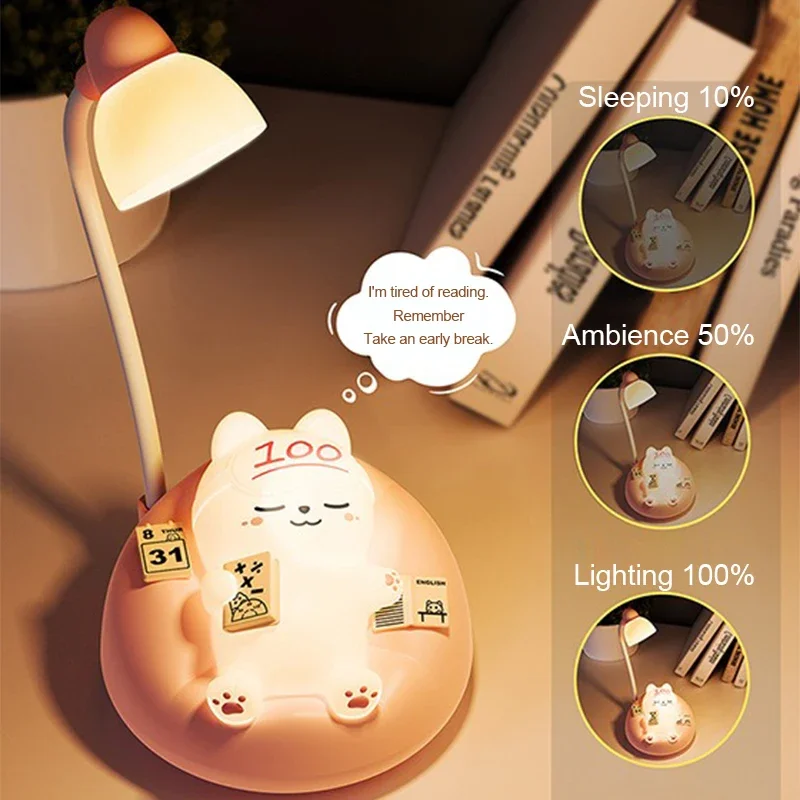 Lampka nocna LED Cartoon Cute Pet Animal Bear Pig Cat Dog USB Recharge Battery Child Eye Protection Warm White Desk Lamp