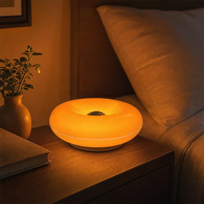 Orange Donut Shape Light Wireless Rechargeable Table Wall‑mount Dual‑use Lamp Touch‑controlled Dimmable Ambient Light Home Decor