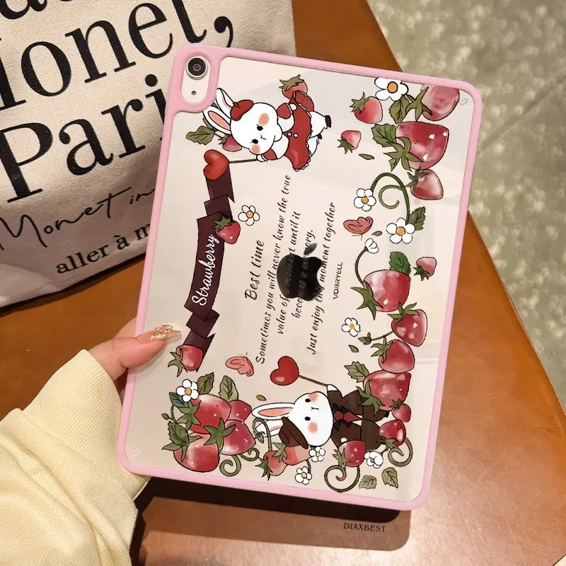 Transparent Strawberry Cute Rabbit New Tablet Case For iPad Pro 11 12.9in 13 M4 9.7 10.2 5/6th 7/8/9 10 11th MINI Air 5 6 7 Case