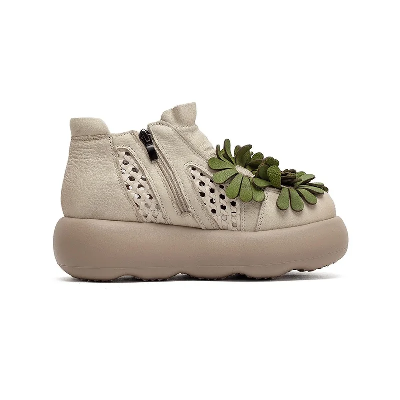 DRKANOL 2026 Summer Cool Boots Women Handmade Weave Genuine Cow Leather Hollow Out Breathable Wedges Heel Platform Ankle Boots
