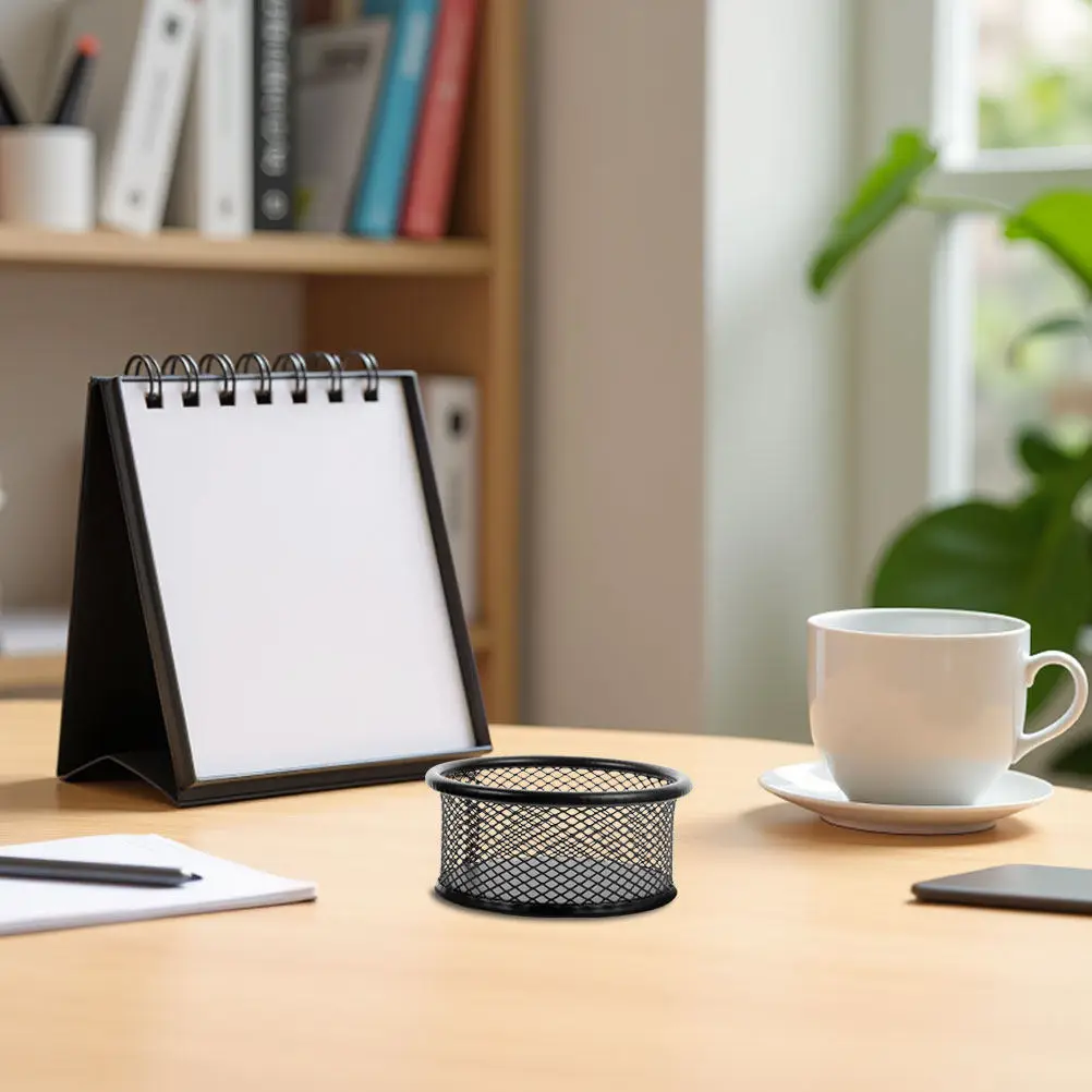 10Pcs Round Iron Paperclip Holder Black Wire Mesh Desk Organizer for Paper Clips Binder Clips Rubber Bands Earbuds USB Storag