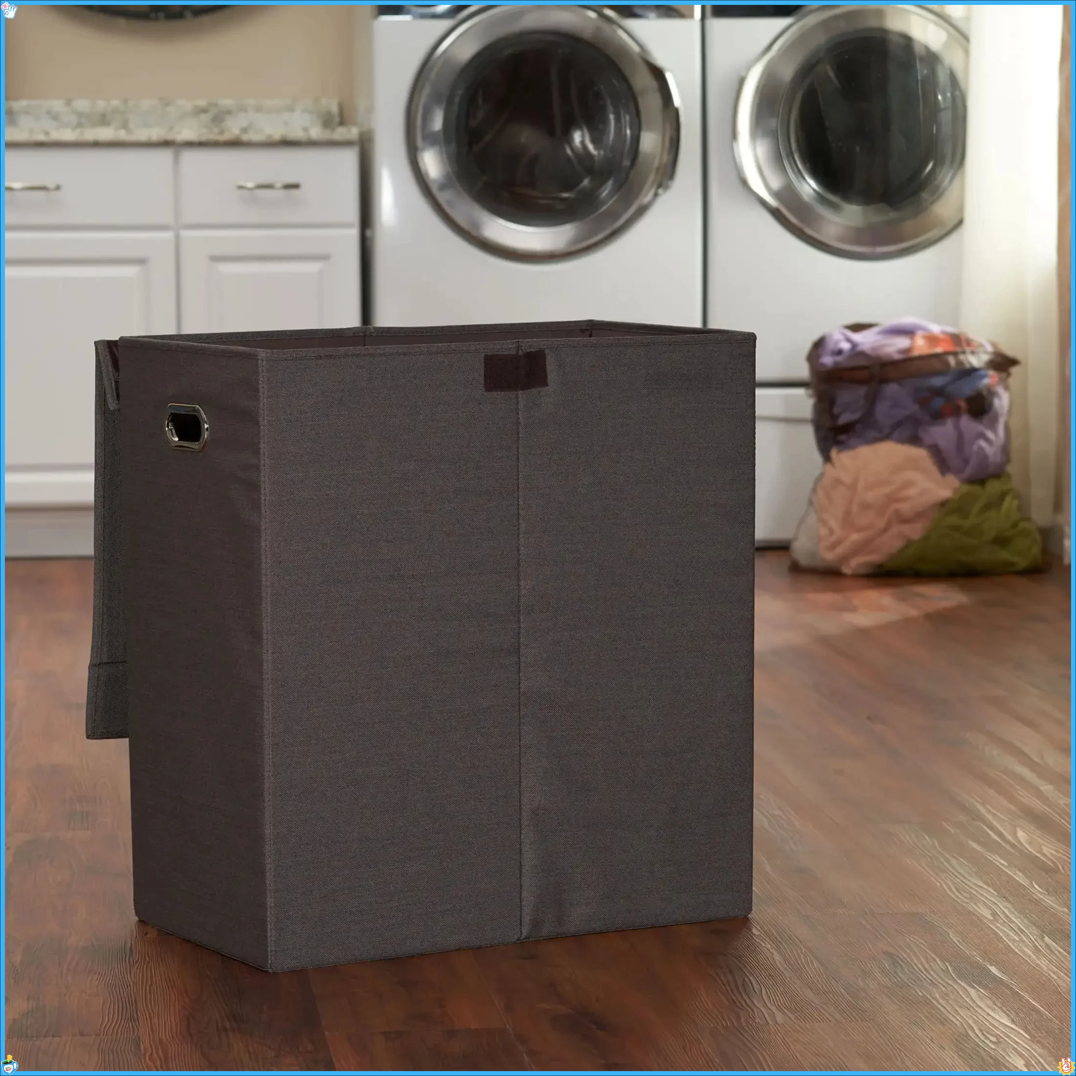 

Household Essentials Collapsible Double Laundry Hamper Sorter, Pebble, Removable Lid, 26''H x 24''W x 14''D