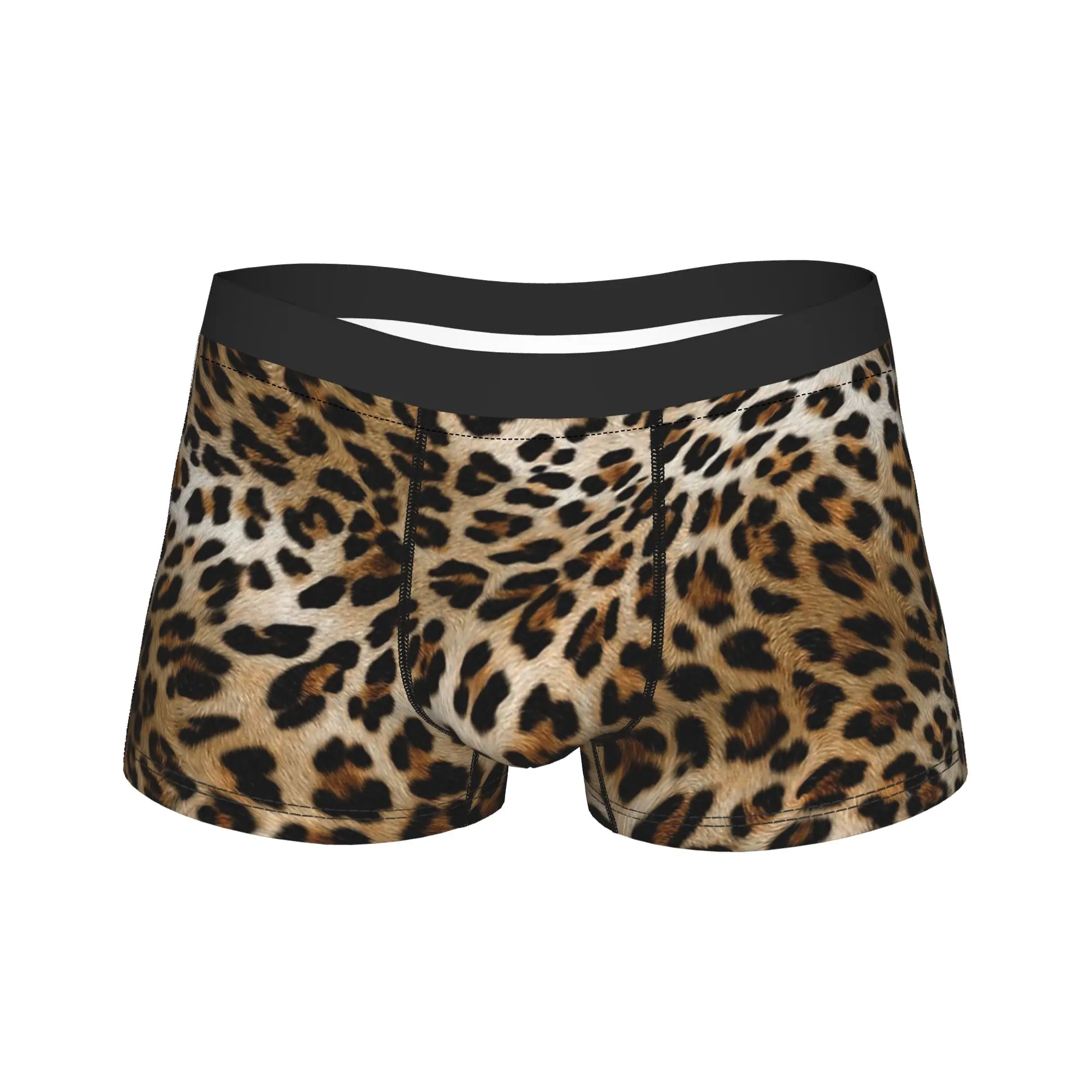 

Men Leopard Pattern Underwear Animal Fur Skin Texture Funny Boxer Briefs Shorts Panties Homme Soft Underpants Plus Size