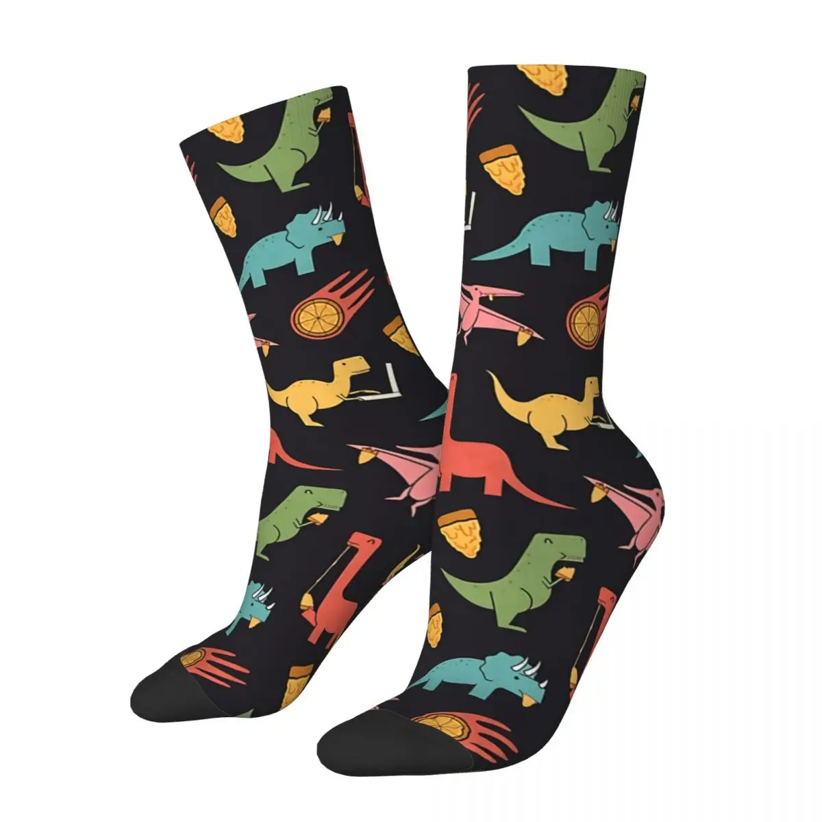 

Hip Hop Retro Pizza Dinos Crazy Men's Socks Dinosaurs Unisex Harajuku Seamless Printed Novelty Happy Crew Sock Boys Gift