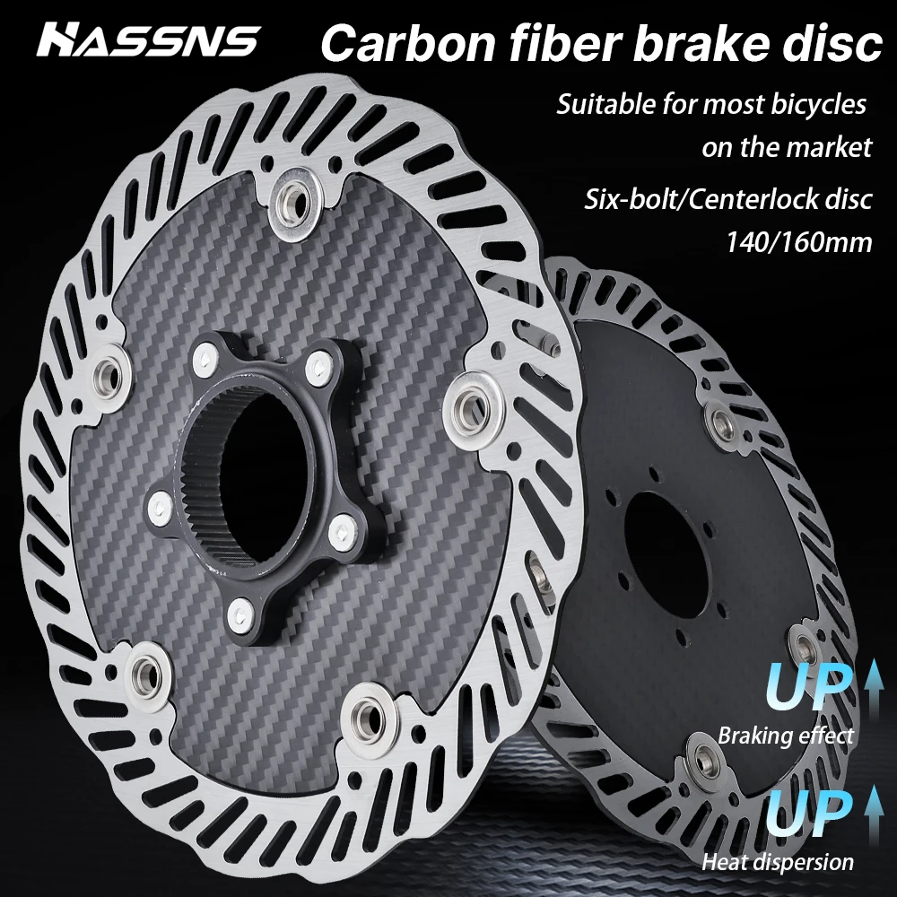 HASSNS Carbon Fiber Brake Disc MTB Floating Rotor 160/140mm Center-lock Disc Bicycle Caliper Mountain Bike Disc Brakes Cycling