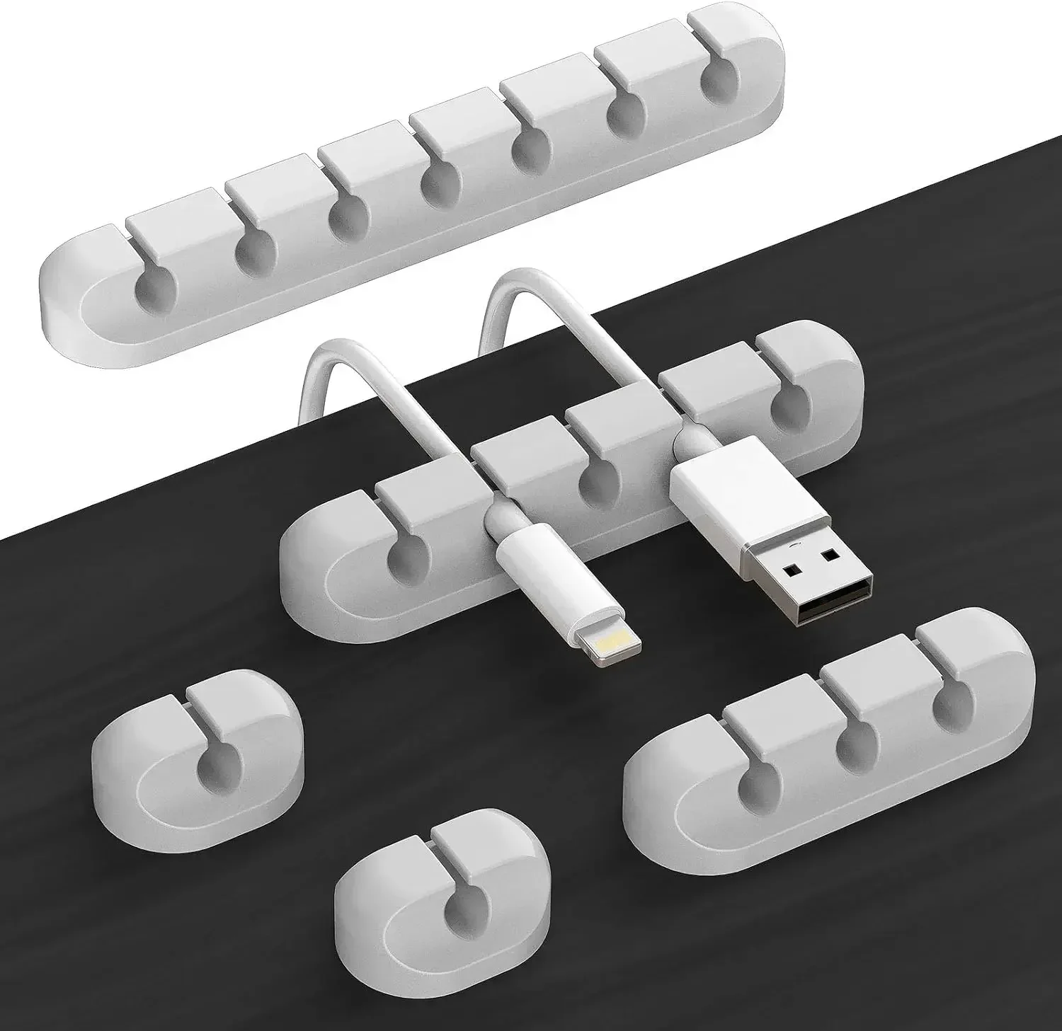 Clipes adesivos para fixar cabos, organizador de fios para gerenciar cabos, ideal para cabos de carregamento USB, cabos de alimentação, cabos de rato e cabos de mesa.