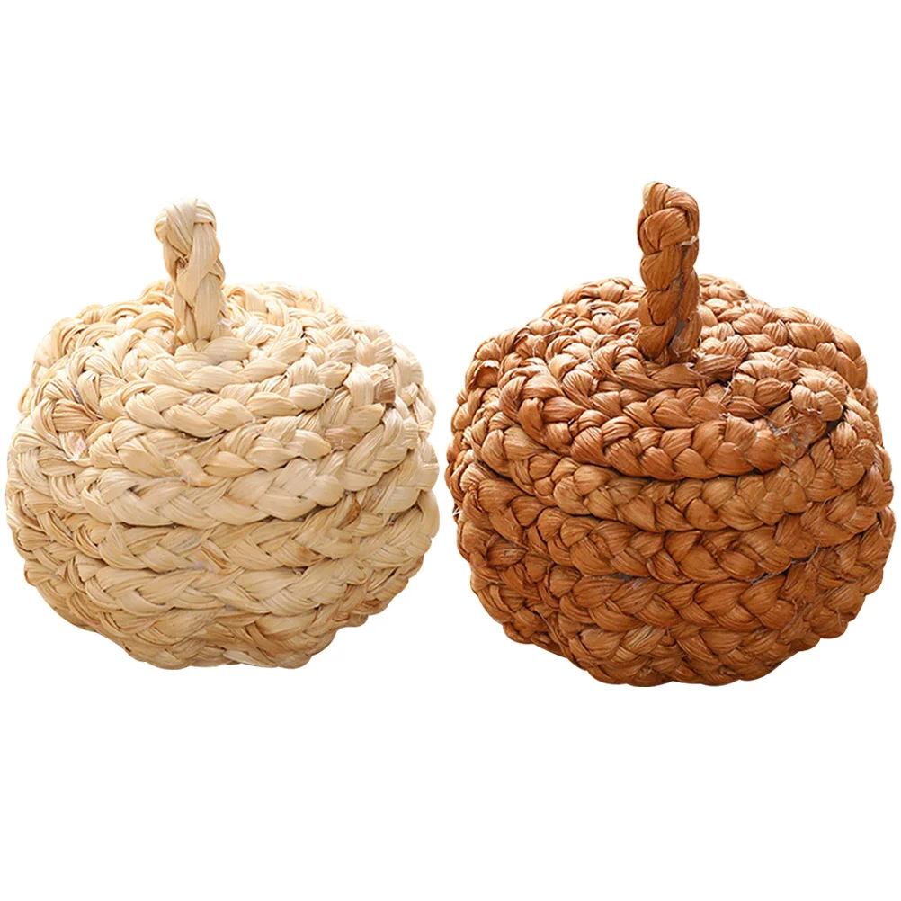 

2pcs Pumpkin Ball Hanging Decor Straw Woven Harvest Festival Thanksgiving Tabletop Ornament Fake Pumpkins For Home Garden
