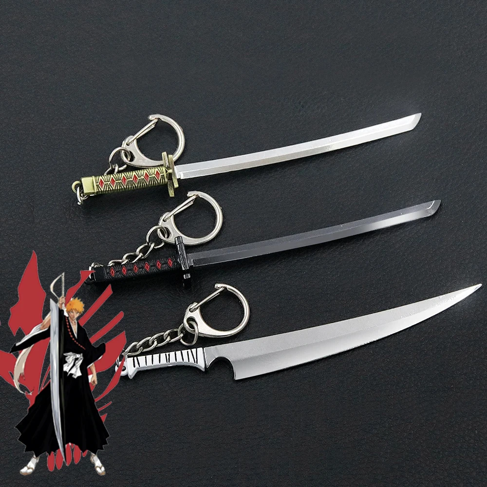 Anime Bleach Weapon Keychain Cosplay Zangetsu Zanpakutou Sword Key Chain Hitsugaya Toushirou Katana Keychains Accessories llaver