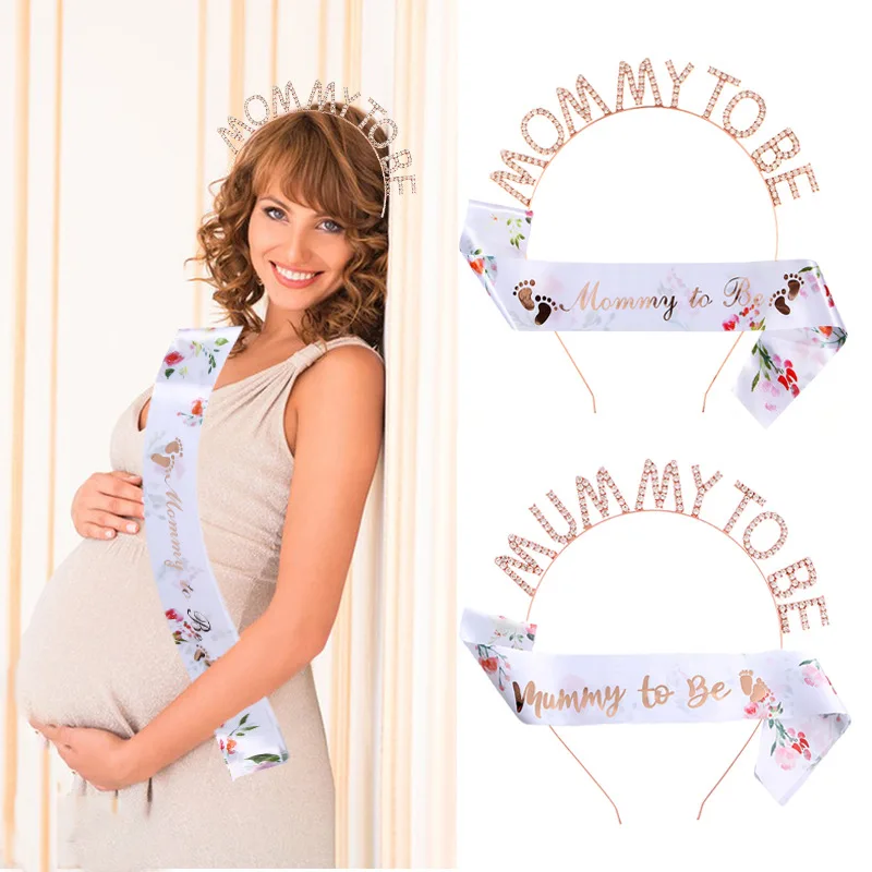 Expectant Mom Mummy To BE Headband Shoulder Strap Set Baby Shower Etiquette Strap Party Headwear