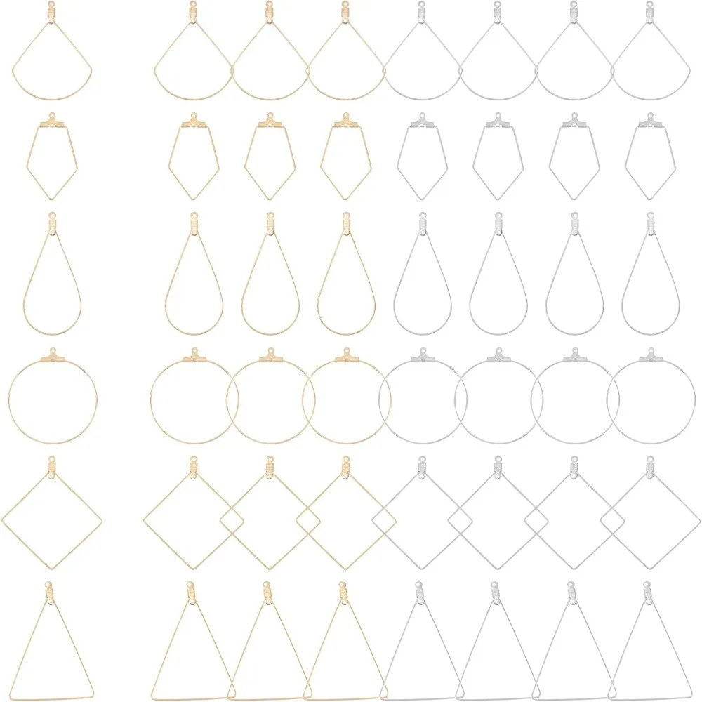 

48pcs 6 Styles Beading Hoop Earring 2 Colors Hypoallergenic Wine Glass Charm Stainless Steel Beading Earring Hoops for Women