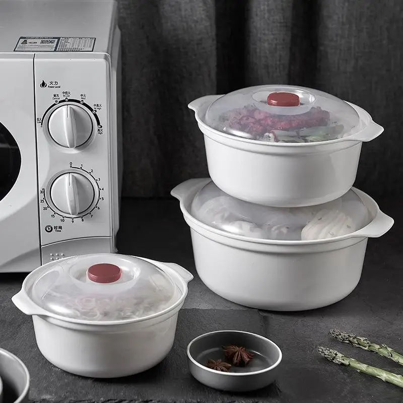 3Sizes Microwave Oven Special Box Household Plastic Heating Fresh Keepeing Box with Lid Steamed Bun Instant Noodles Kitchen Bowl