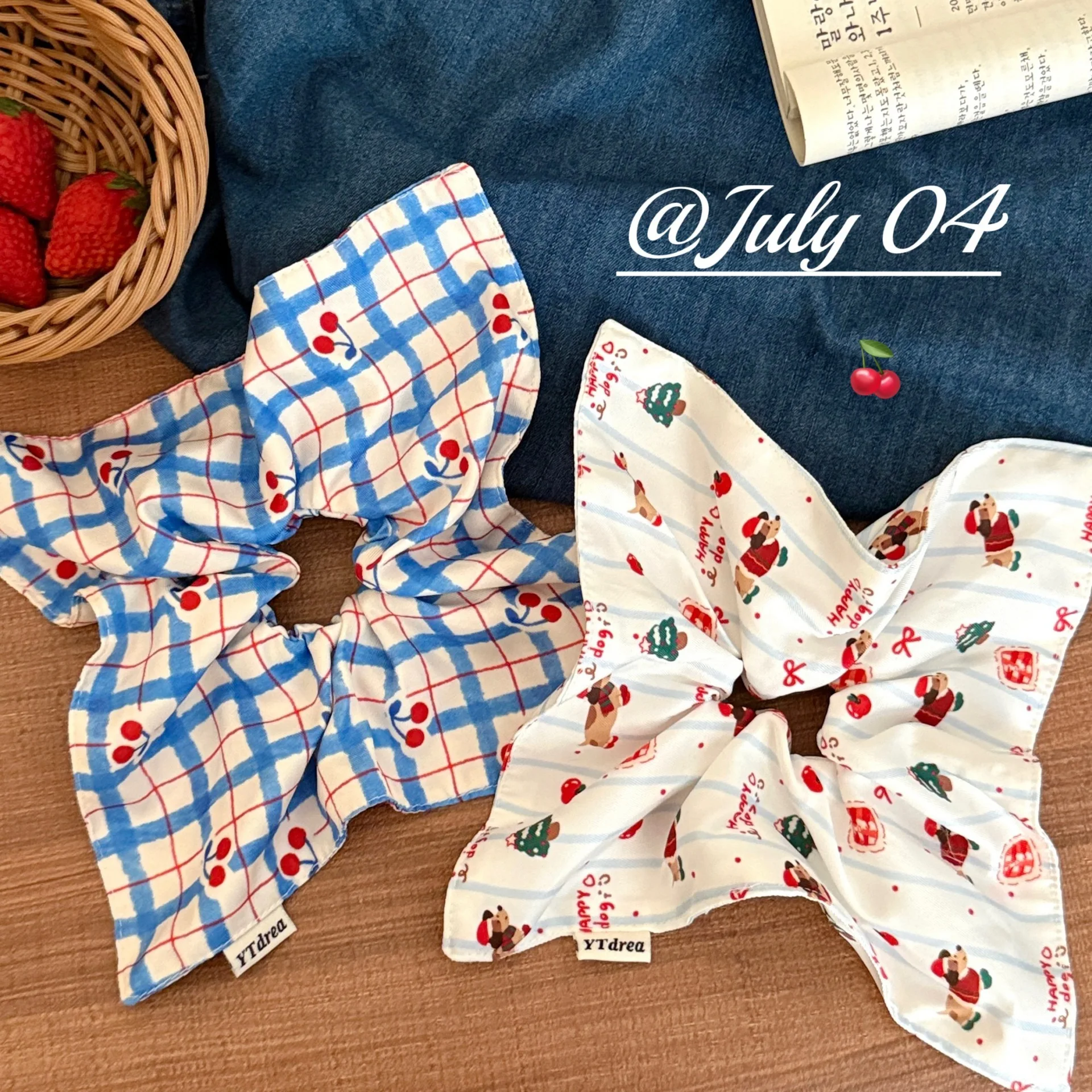 Oversize Hair Scrunchie 20cm Summer Cherry Floral Bandana Design Puff Elastic Tie for Women High Bun Luxe