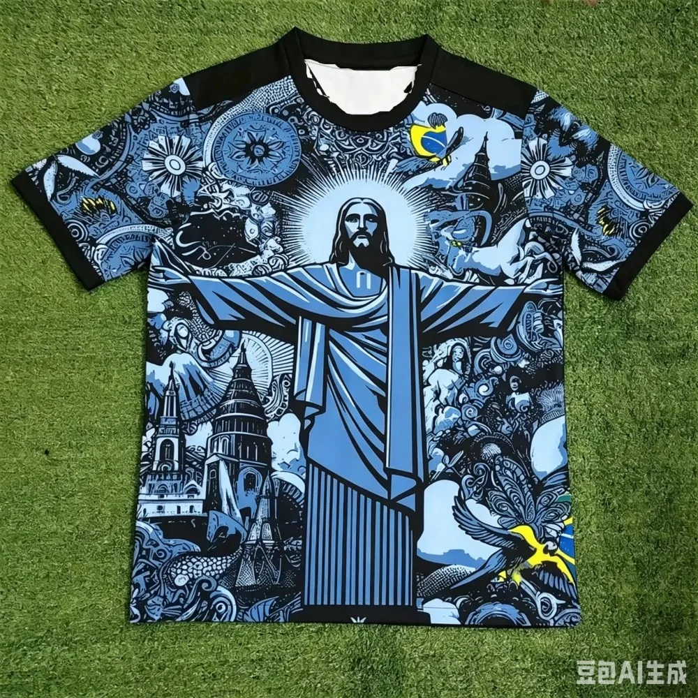 Brazil Summer Football Match Training Sports Suit Special Edition Adult Jesus Football Suit Outdoor Quick Drying T-shirt