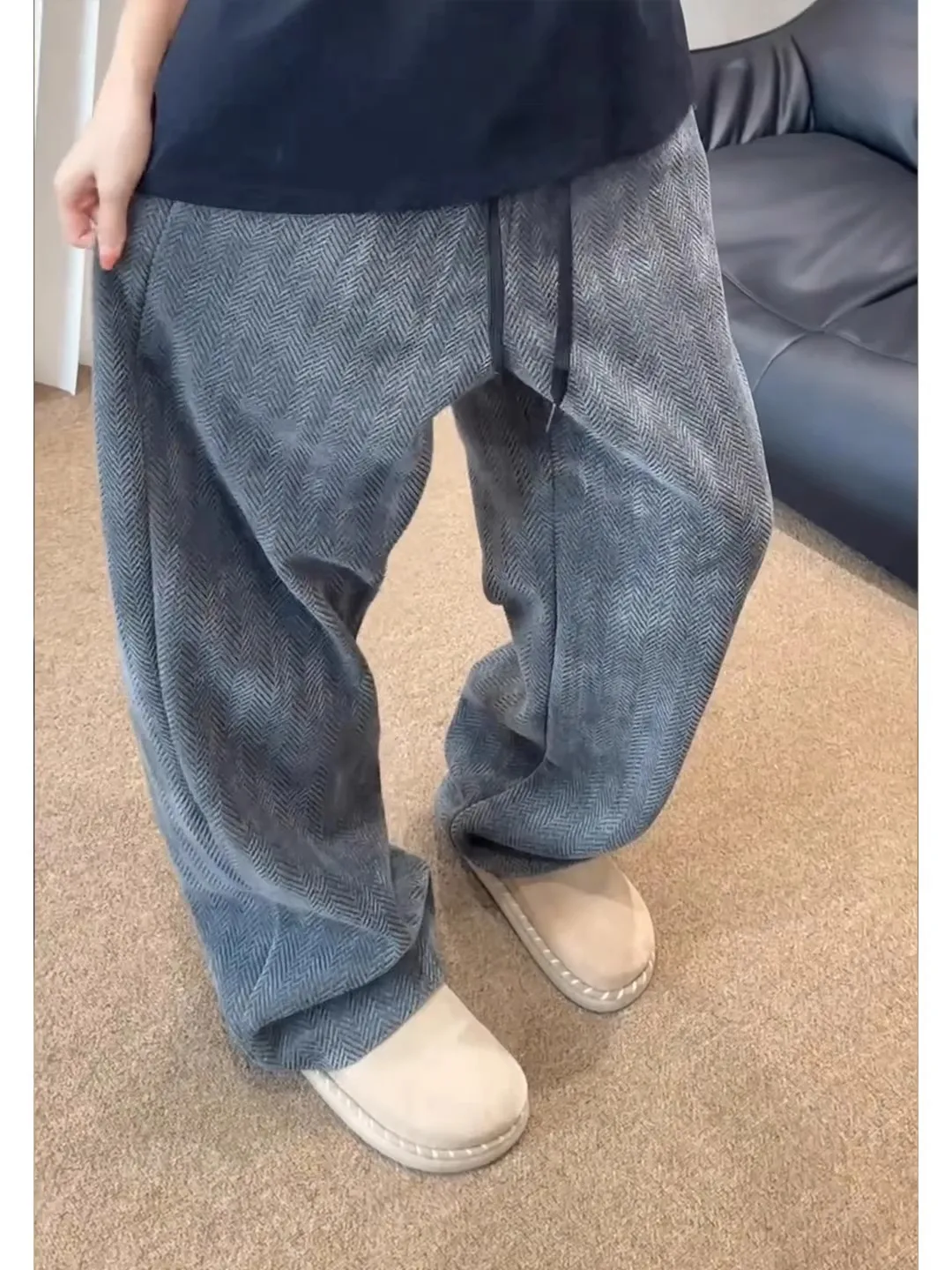 

American Retro Heavyweight Hooded Pants Men's Autumn Cleanfit Straight Drapey Corduroy Casual Trousers Faionable Straight L...