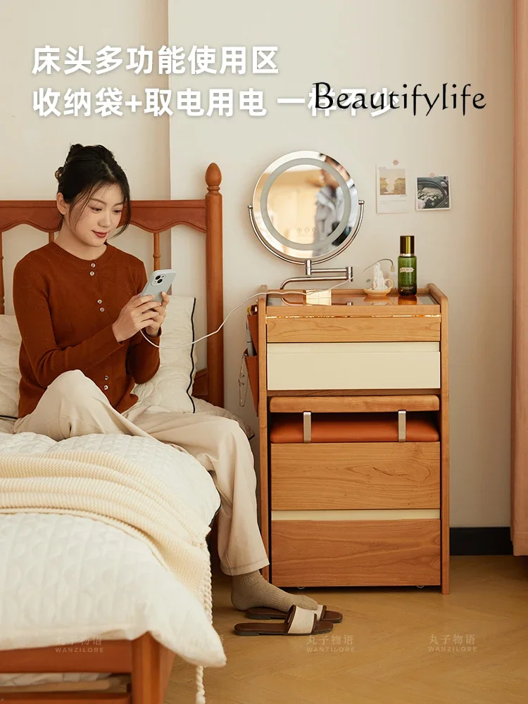 

Y Cherry Wood Solid Wood Dresser Mini Small Makeup Table Retro Small Apartment Narrow Bedside Table Integrated