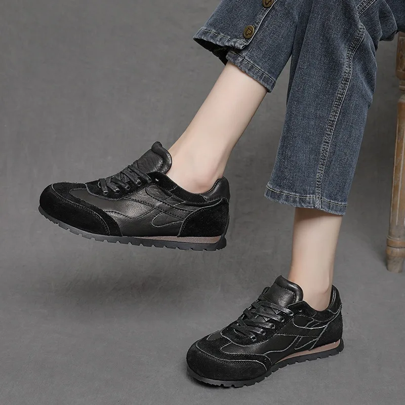 First Layer Cowhide Forrest Gump Shoes Women's Soft Sole Surface Large Size Light Luxury Retro Designer Sports Leisure Sneaker