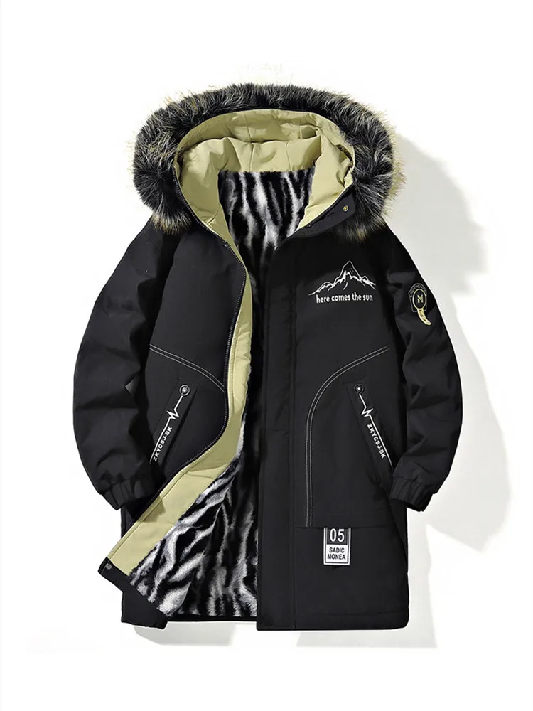 Winter Fashion Trend With Thick Velvet and Warm Long Cotton Jacket For Men Loose Fit Sports Plus Large Size High-Quality Jacket