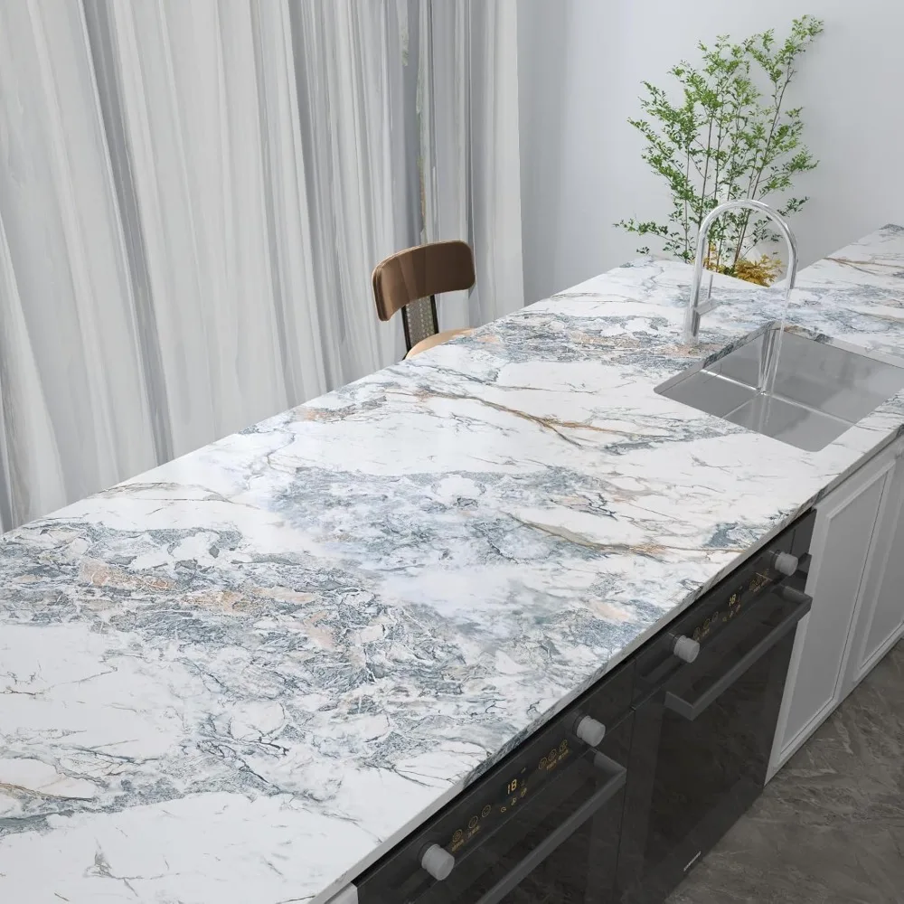 197x48 بوصة توسيع الأبيض الأزرق الرخام ورق حائط المطبخ الجرانيت كونترتوب الفينيل التفاف صفح ورق اتصال قشر مقاوم للماء و s