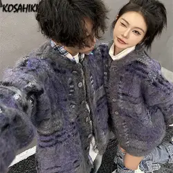 Fashion Y2k Aesthetic Patchwork Women Knitwear 2024 All Match Loose Harajuku Sweaters Casual Single Breasted Cardigans Autumn