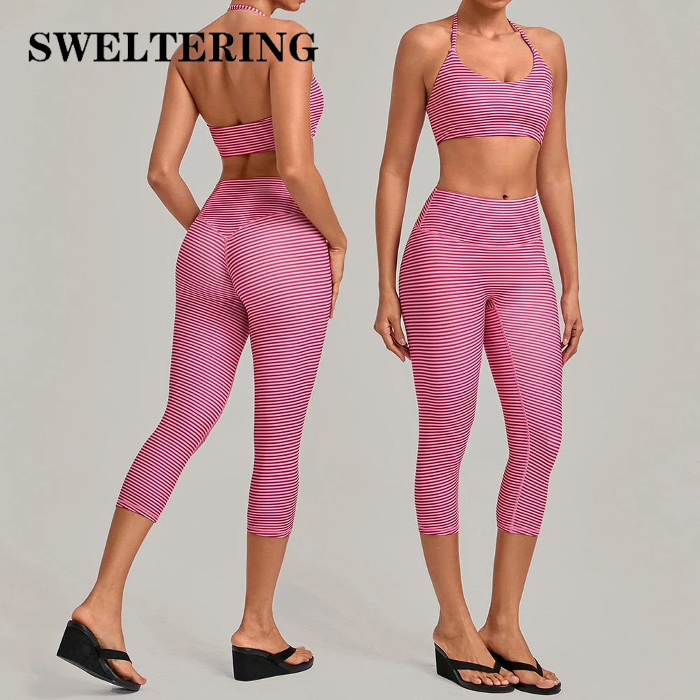 2PCS Yoga Set Women's Tracksuits Fashion Polka Dot And Striped Workout Sets Gym Outfits Female High Waist Butt Lift Yoga Clothes
