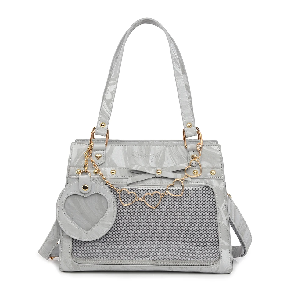 JIAERDI Lolita Ita Bag For Women Transparent Anime Badge Show Shoulder Bag Lady Y2k Chain Cute Bow Handbags Female Bolso Mujer